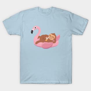 Sloth Chilling On Flamingo Pool Float T-Shirt